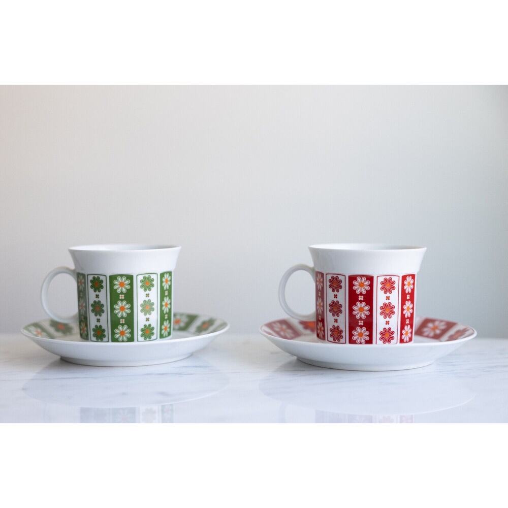 Vintage tableware set 2 pieces by Mitterteich 70s white/green retro mid-century